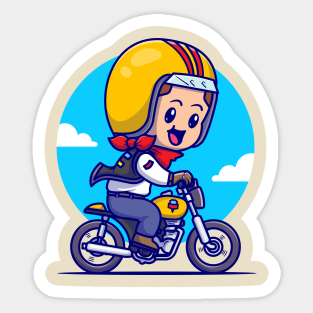 Cute Boy Riding Motorbike Cartoon Sticker